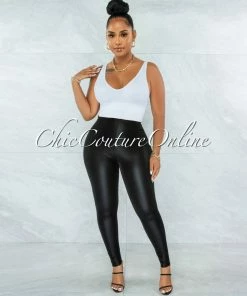 Vendor-unknown Karisma Black Faux Leather Shinny Leggings JUST IN