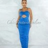 Chic Couture Online Efrat Royal Blue Front Key-Hole Maxi Ruched Dress