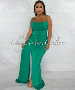 Chic Couture Online JUST IN Lucie Green Drape Bust Train Maxi Dress