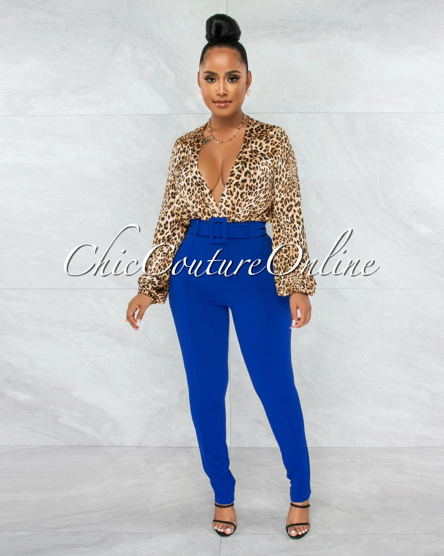 Vendor-unknown JUST IN Danna Royal Blue High-Waist Belt Pants