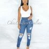Vendor-unknown Cadell Dark Denim High-Waist Distressed Skinny Jeans JUST IN