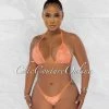 Chic Couture Online Mayes Neon Orange Rhinestones Mesh Pareo 4 Piece Set Swimsuit