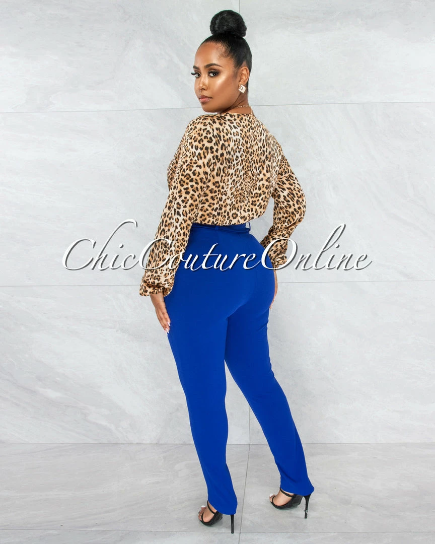 Vendor-unknown JUST IN Danna Royal Blue High-Waist Belt Pants