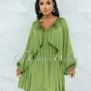 Vendor-unknown JUST IN Mohave Olive Green Overlay Wide Sleeves Silky Dress