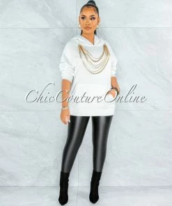 Vendor-unknown Gimle Off-White Gold Layered Link Detail Hooded Sweater JUST IN