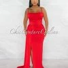 Chic Couture Online Lucie Red Drape Bust Train Maxi Dress