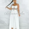 Vendor-unknown Misty Off-White Crochet Embroidery Top Silver Belt Jumpsuit