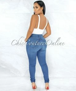 Vendor-unknown Cadell Dark Denim High-Waist Distressed Skinny Jeans JUST IN