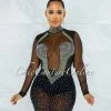 Chic Couture Online JUST IN Fabunni Black Iridescent Rhinestones Mesh Mini Dress