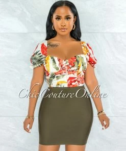 Vendor-unknown Darence Olive Body-Con Bandage Mini Skirt JUST IN