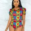 Vendor-unknown Merrick Black Multi-Color Lips Print Bodysuit JUST IN