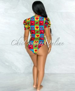 Vendor-unknown Merrick Black Multi-Color Lips Print Bodysuit JUST IN