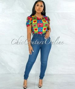 Vendor-unknown Merrick Black Multi-Color Lips Print Bodysuit JUST IN