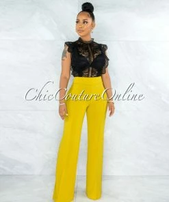 Vendor-unknown JUST IN Marcie Lime Yellow High Waist Palazzo Pants