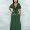 Vendor-unknown JUST IN Renee Basil Green Ruched Waistband Maxi Dress