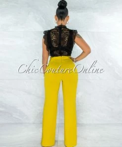Vendor-unknown JUST IN Marcie Lime Yellow High Waist Palazzo Pants