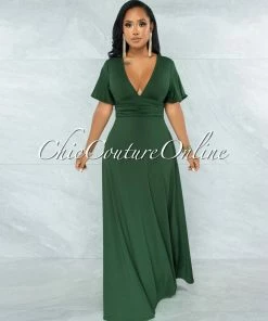 Vendor-unknown JUST IN Renee Basil Green Ruched Waistband Maxi Dress