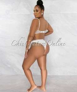 Chic Couture Online Symone Off-White Silver Rhinestones Three Piece Set Swimsuit
