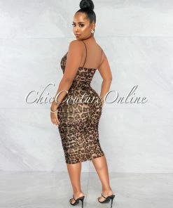 Vendor-unknown JUST IN Afia Leopard Print Ruched Midi Dress