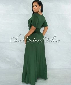 Vendor-unknown JUST IN Renee Basil Green Ruched Waistband Maxi Dress