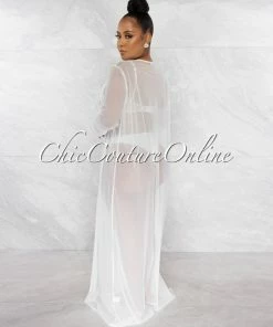 Chic Couture Online Symone Off-White Silver Rhinestones Three Piece Set Swimsuit