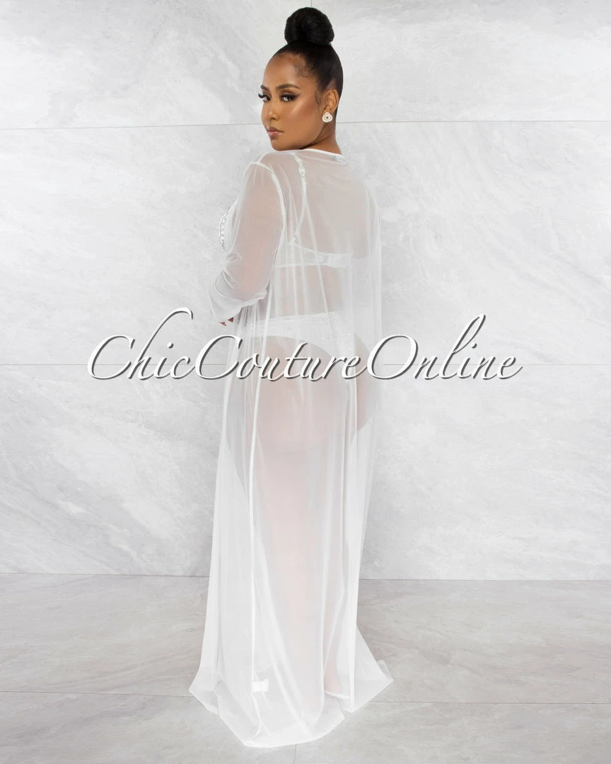 Chic Couture Online Symone Off-White Silver Rhinestones Three Piece Set Swimsuit