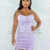 Vendor-unknown Iassen Lilac Gold Link Straps Double Ruched Midi Dress