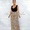 Vendor-unknown Nabila Brown Leopard Print Satin Wide Pants