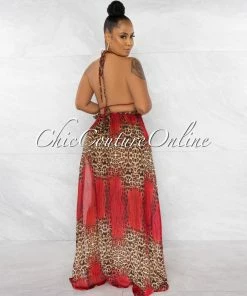 Chic Couture Online JUST IN Salwa Red Leopard Print 3 Piece Bikini & Pareo Set