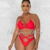 Chic Couture Online Jada Red Key-Hole Halter Two Piece Bikini Set JUST IN