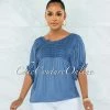 Vendor-unknown JUST IN Hollis Steel Blue Pleated Accent Shift Blouse