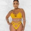 Chic Couture Online Jada Mustard Key-Hole Halter Two Piece Bikini Set JUST IN