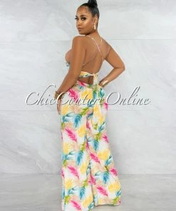 Vendor-unknown JUST IN Doherty Ivory Multi-Color Print Wide Pants Set