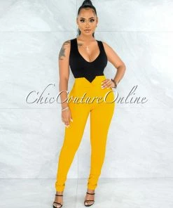 Vendor-unknown JUST IN Jadrien Mustard Yellow Back Tie Pants