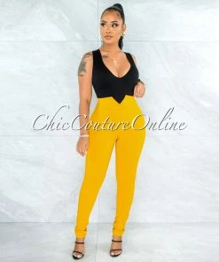Vendor-unknown JUST IN Jadrien Mustard Yellow Back Tie Pants