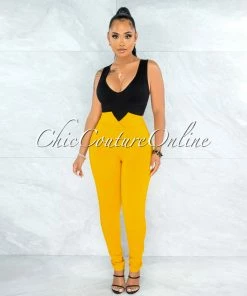 Vendor-unknown JUST IN Jadrien Mustard Yellow Back Tie Pants