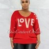 Vendor-unknown Lovely Red Gold White Graphic Knit Sweater
