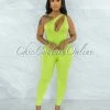 Vendor-unknown JUST IN Nelson Lime Green Key-Hole Neckline Double Lined Jumpsuit