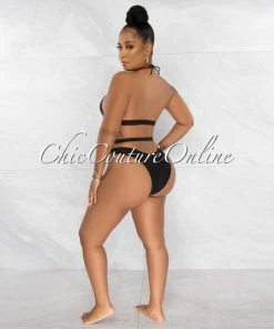 Chic Couture Online JUST IN Jada Black Key-Hole Halter Two Piece Bikini Set