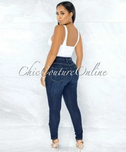 Vendor-unknown Dembe Dark Denim Rose Gold Buttons High Waist Skinny Jeans JUST IN