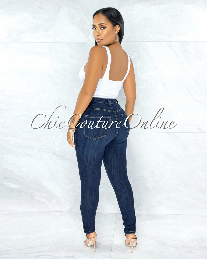 Vendor-unknown Dembe Dark Denim Rose Gold Buttons High Waist Skinny Jeans JUST IN