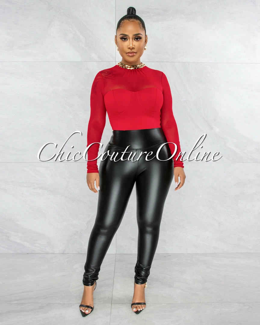 Vendor-unknown Ruphina Red Gold Link Accent Crop Top