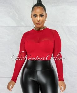 Vendor-unknown Ruphina Red Gold Link Accent Crop Top