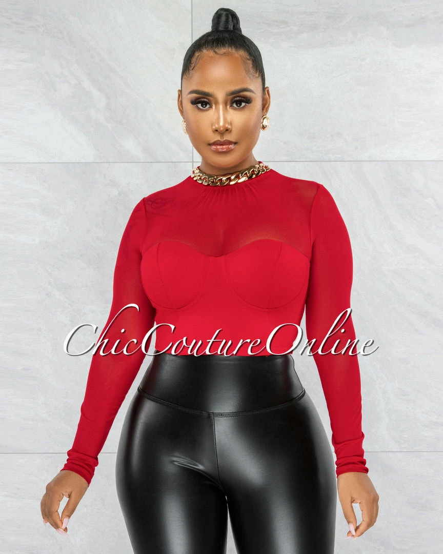 Vendor-unknown Ruphina Red Gold Link Accent Crop Top