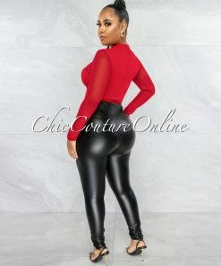 Vendor-unknown Ruphina Red Gold Link Accent Crop Top