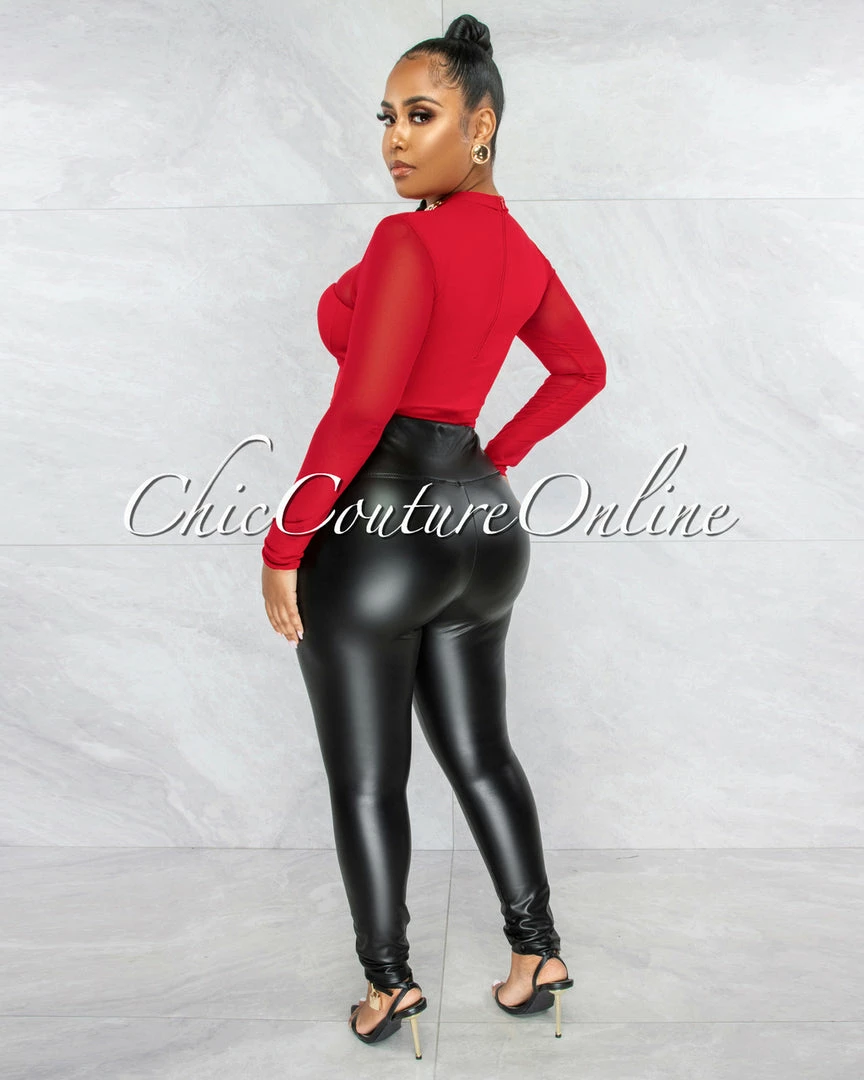 Vendor-unknown Ruphina Red Gold Link Accent Crop Top