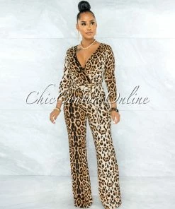 Vendor-unknown Linda Leopard Print Self-Tie Belt Jumpsuit JUST IN