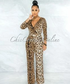 Vendor-unknown Linda Leopard Print Self-Tie Belt Jumpsuit JUST IN