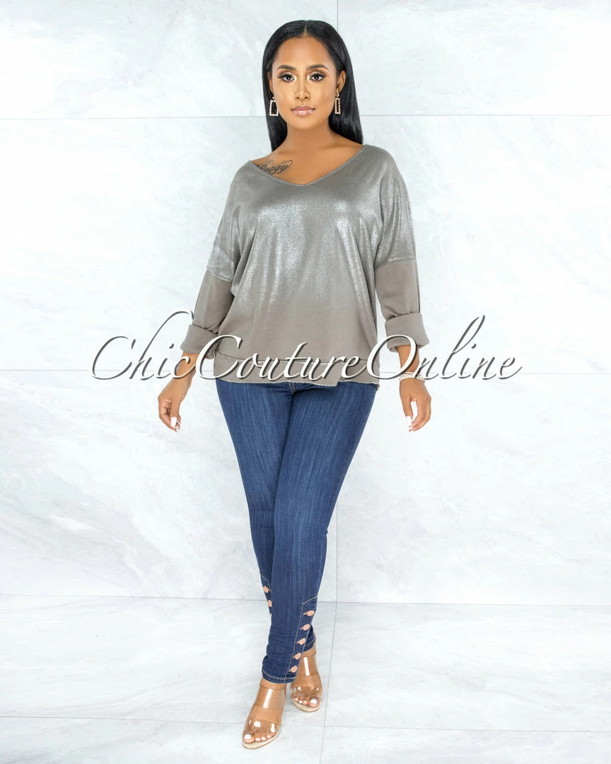Vendor-unknown Honora Grey Silver Shimmer Sweater