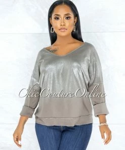 Vendor-unknown Honora Grey Silver Shimmer Sweater